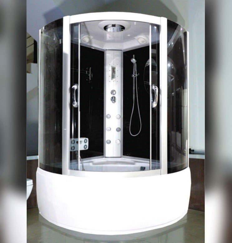 Shower enclosure with corner tub